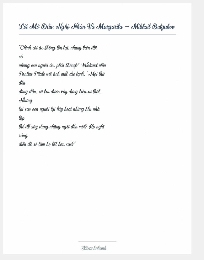 Trích đoạn Nghệ Nhân Và Margarita - Mikhail Bulgakov