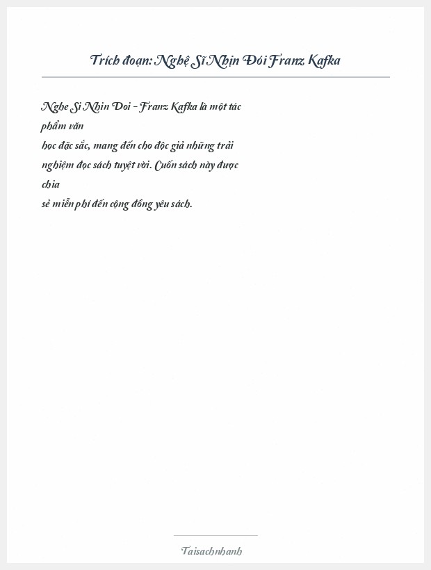Trích đoạn Nghệ Sĩ Nhịn Đói Franz Kafka
