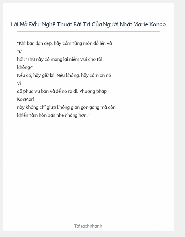 Trích đoạn Nghệ Thuật Bài Trí Của Người Nhật Marie Kondo
