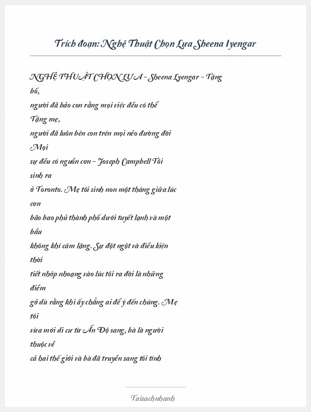 Trích đoạn Nghệ Thuật Chọn Lựa Sheena Iyengar