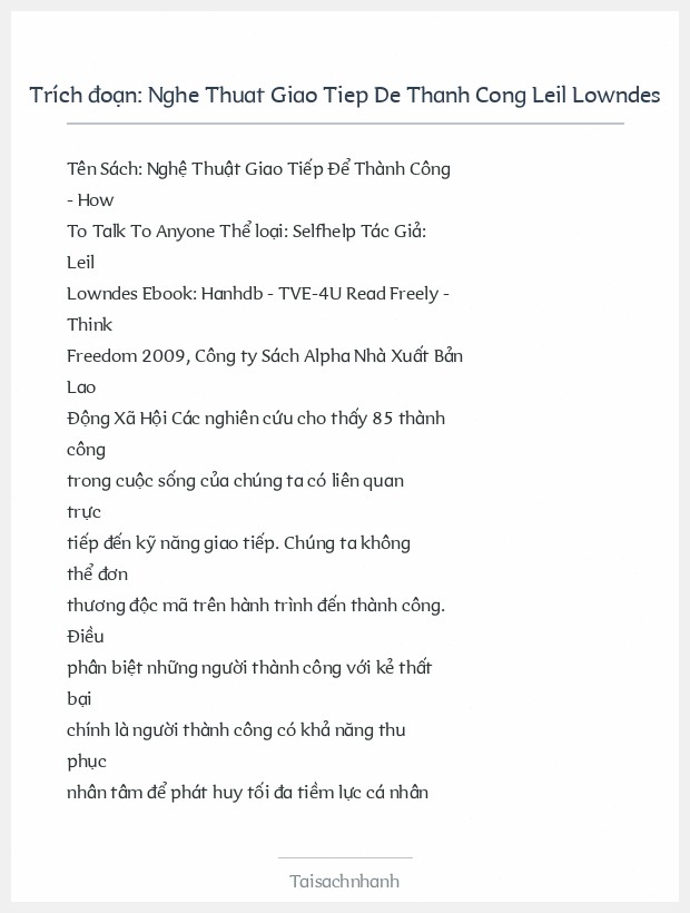 Trích đoạn Nghe Thuat Giao Tiep De Thanh Cong Leil Lowndes
