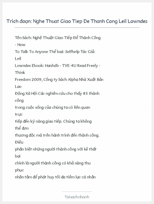 Trích đoạn Nghe Thuat Giao Tiep De Thanh Cong Leil Lowndes