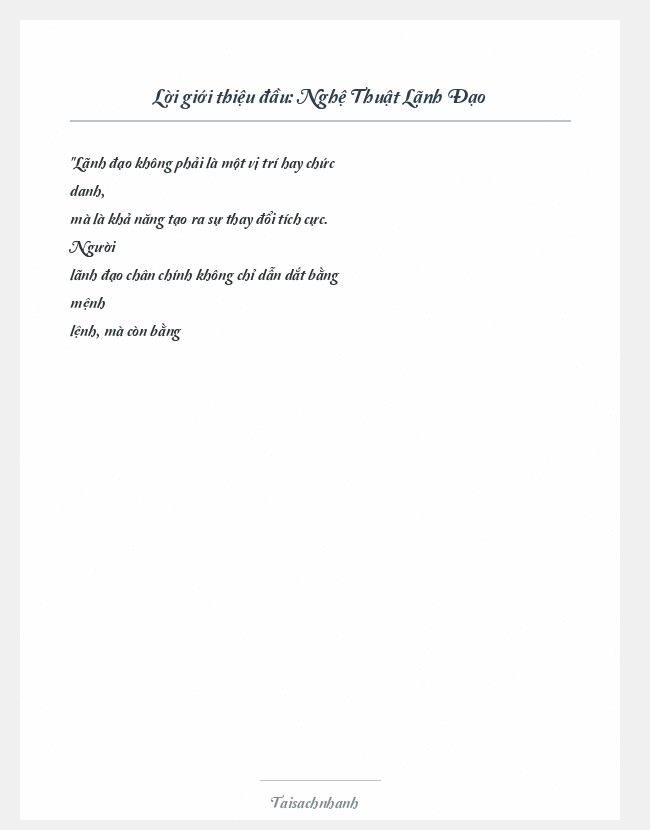Trích đoạn Nghệ Thuật Lãnh Đạo