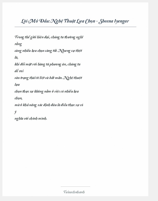 Trích đoạn Nghệ Thuật Lựa Chọn - Sheena Iyengar