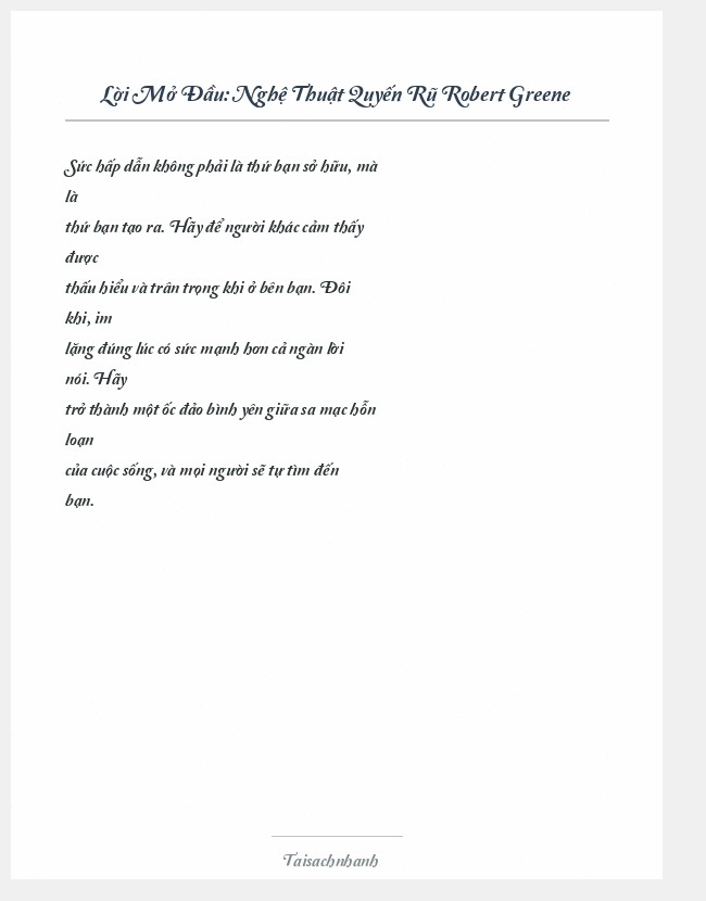 Trích đoạn Nghệ Thuật Quyến Rũ Robert Greene