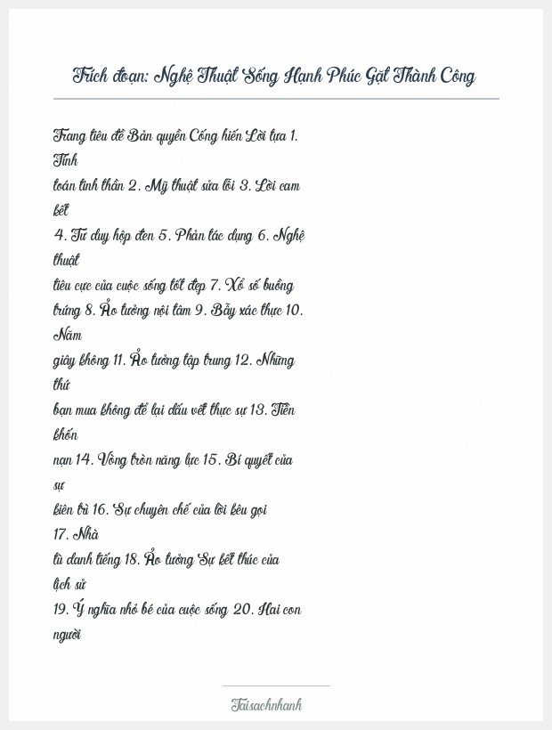 Trích đoạn Nghệ Thuật Sống Hạnh Phúc Gặt Thành Công