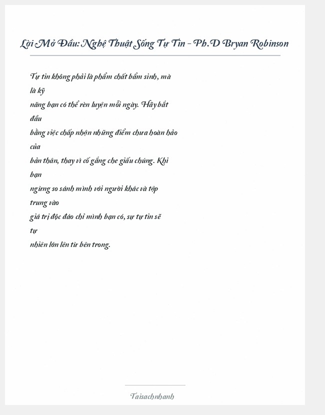Trích đoạn Nghệ Thuật Sống Tự Tin - Ph.D Bryan Robinson
