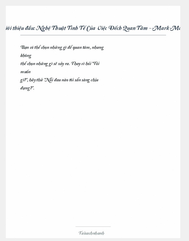 Trích đoạn Nghệ Thuật Tinh Tế Của Việc Đếch Quan Tâm - Mark Manson