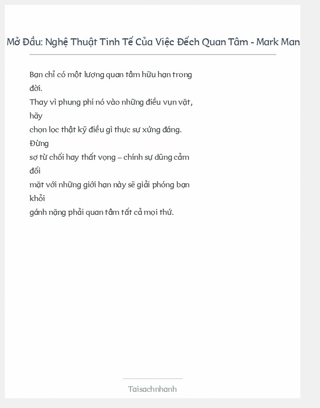 Trích đoạn Nghệ Thuật Tinh Tế Của Việc Đếch Quan Tâm - Mark Manson