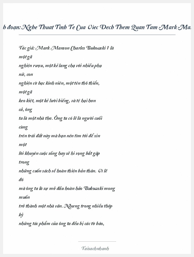 Trích đoạn Nghe Thuat Tinh Te Cua Viec Dech Them Quan Tam Mark Manson