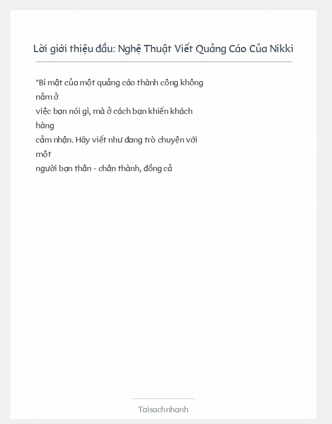 Trích đoạn Nghệ Thuật Viết Quảng Cáo Của Nikki