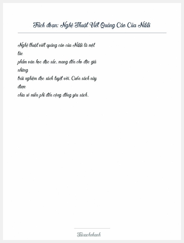 Trích đoạn Nghệ Thuật Viết Quảng Cáo Của Nikki