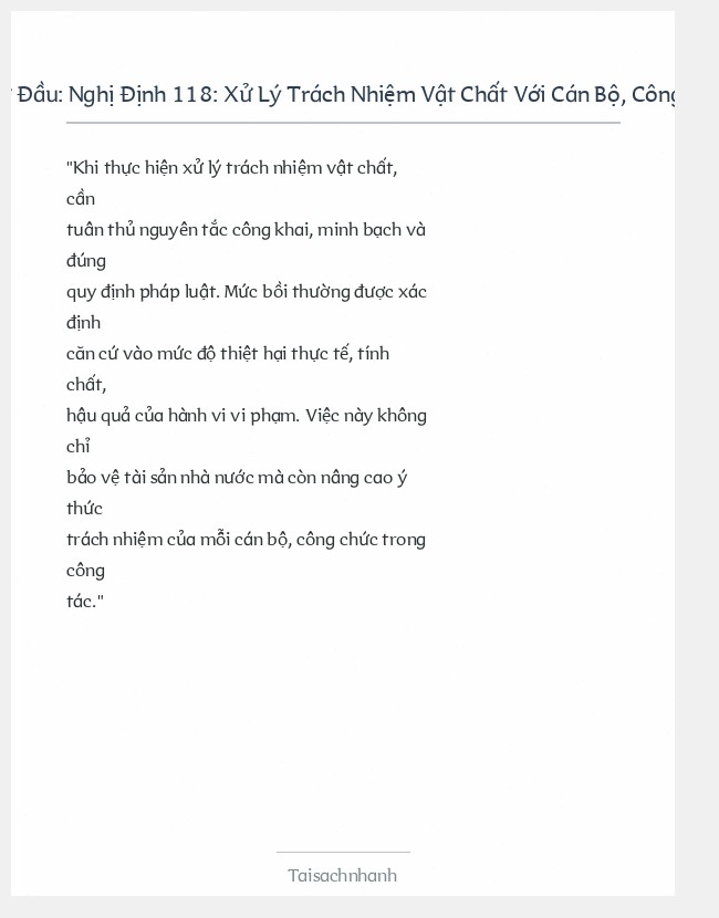 Trích đoạn Nghị Định 118: Xử Lý Trách Nhiệm Vật Chất Với Cán Bộ, Công Chức