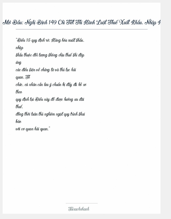 Trích đoạn Nghị Định 149 Chi Tiết Thi Hành Luật Thuế Xuất Khẩu, Nhập Khẩu