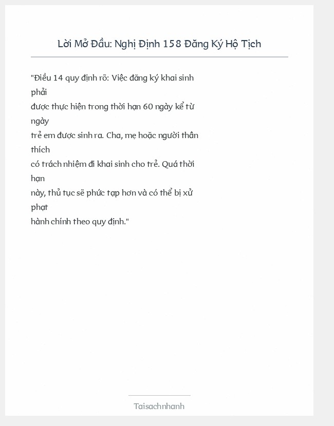 Trích đoạn Nghị Định 158 Đăng Ký Hộ Tịch