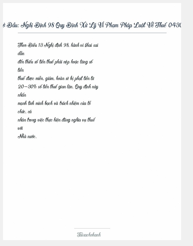 Trích đoạn Nghị Định 98 Quy Định Xử Lý Vi Phạm Pháp Luật Về Thuế 0430429E