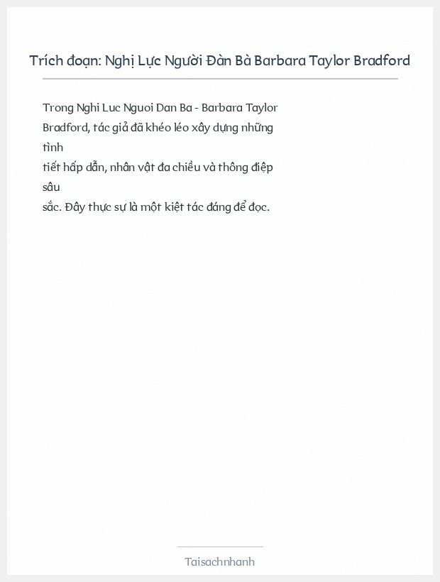 Trích đoạn Nghị Lực Người Đàn Bà Barbara Taylor Bradford