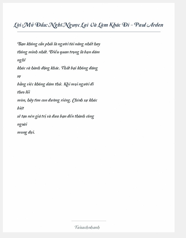 Trích đoạn Nghĩ Ngược Lại Và Làm Khác Đi - Paul Arden