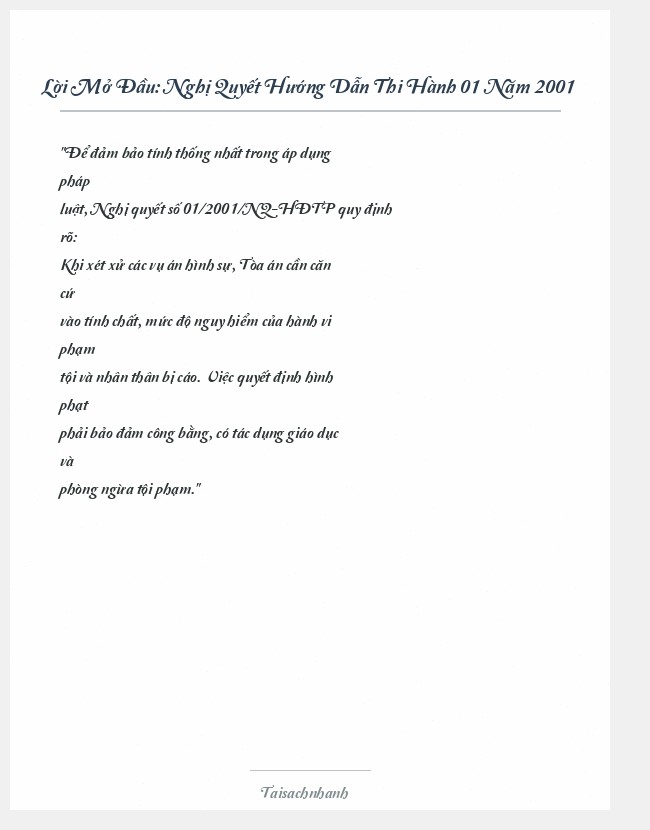 Trích đoạn Nghị Quyết Hướng Dẫn Thi Hành 01 Năm 2001