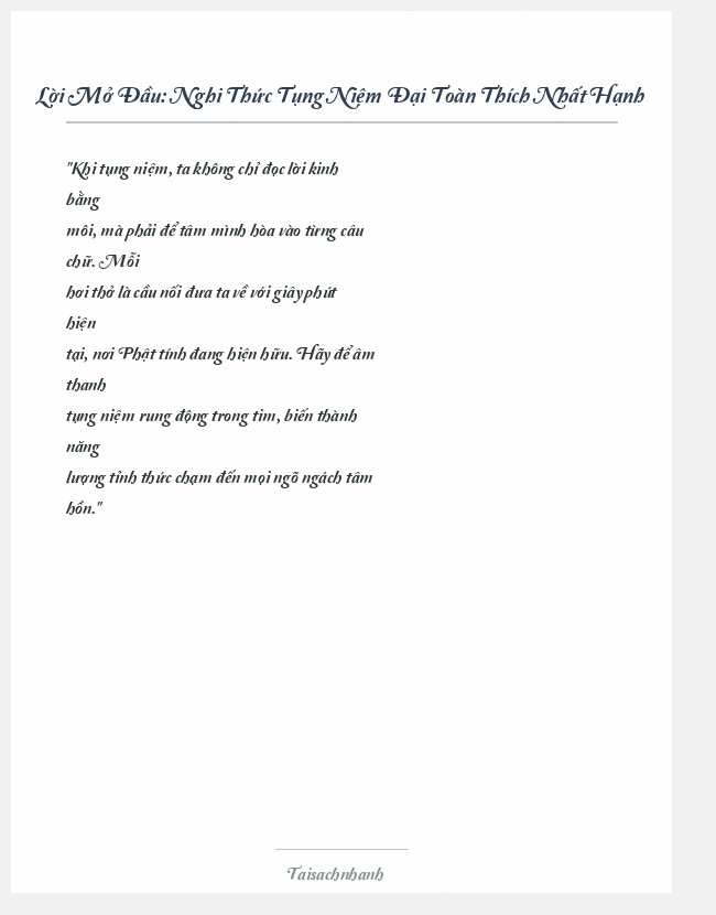 Trích đoạn Nghi Thức Tụng Niệm Đại Toàn Thích Nhất Hạnh