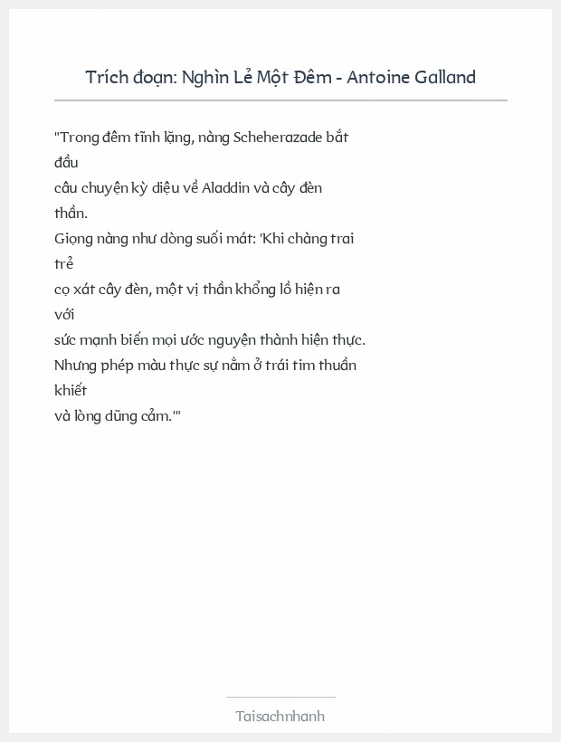 Trích đoạn Nghìn Lẻ Một Đêm - Antoine Galland