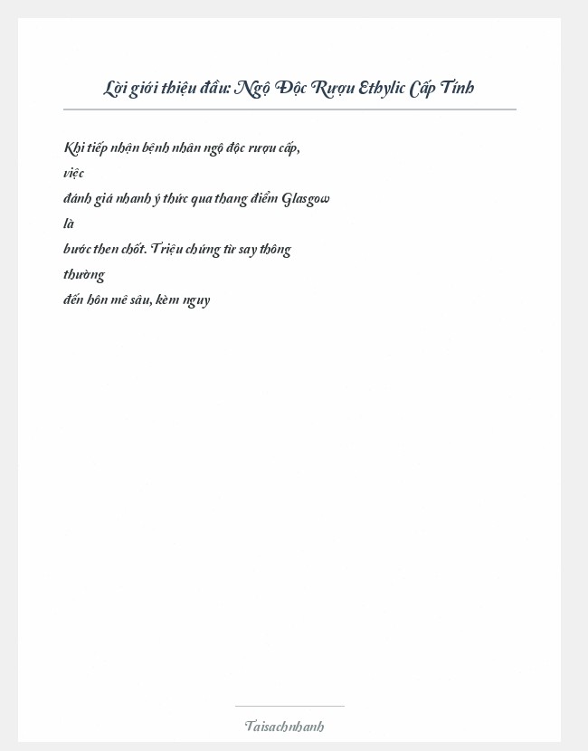 Trích đoạn Ngộ Độc Rượu Ethylic Cấp Tính