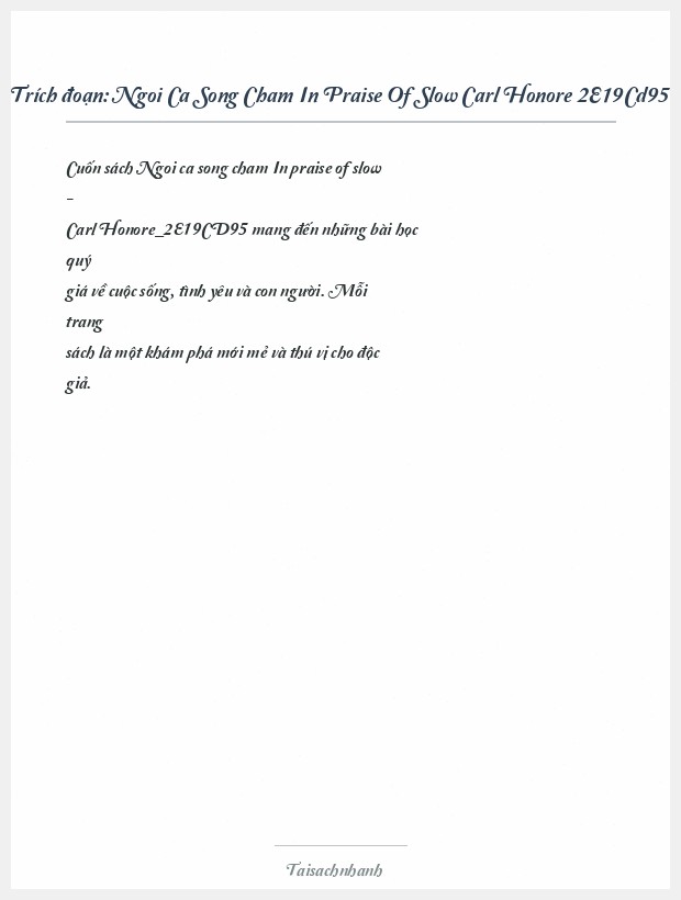 Trích đoạn Ngoi Ca Song Cham In Praise Of Slow Carl Honore 2E19Cd95