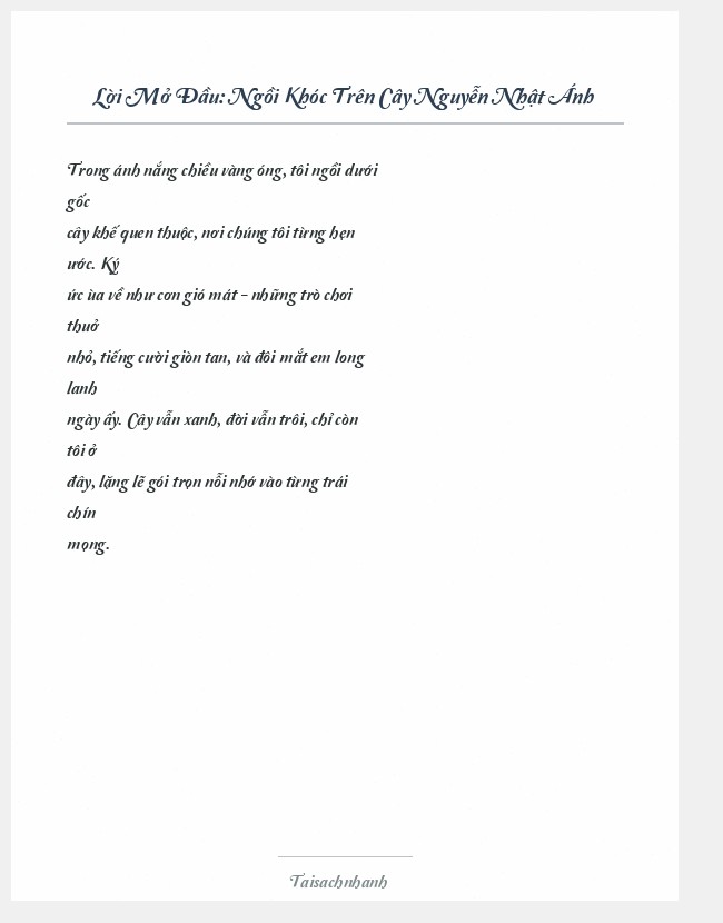 Trích đoạn Ngồi Khóc Trên Cây Nguyễn Nhật Ánh