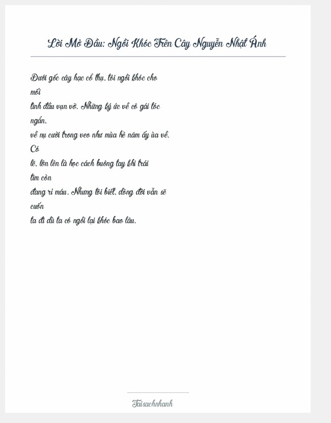 Trích đoạn Ngồi Khóc Trên Cây Nguyễn Nhật Ánh