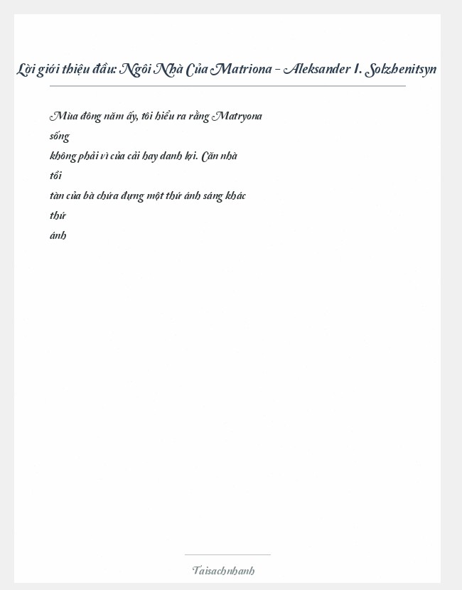 Trích đoạn Ngôi Nhà Của Matriona - Aleksander I. Solzhenitsyn