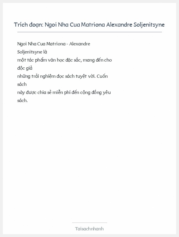 Trích đoạn Ngoi Nha Cua Matriona Alexandre Soljenitsyne
