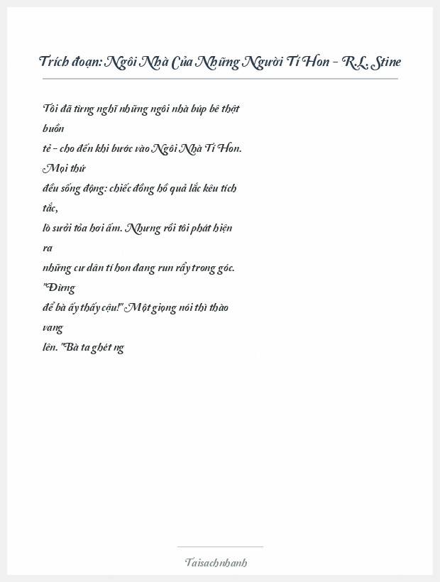 Trích đoạn Ngôi Nhà Của Những Người Tí Hon - R.L. Stine