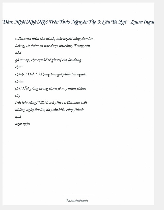 Trích đoạn Ngôi Nhà Nhỏ Trên Thảo Nguyên Tập 3: Cậu Bé Quê - Laura Ingalls Wilder