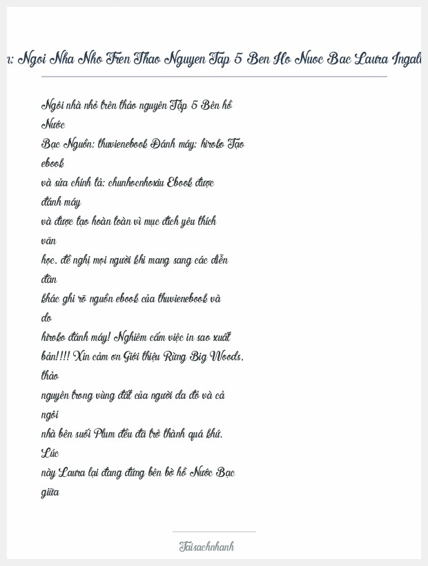 Trích đoạn Ngoi Nha Nho Tren Thao Nguyen Tap 5 Ben Ho Nuoc Bac Laura Ingalls Wilder