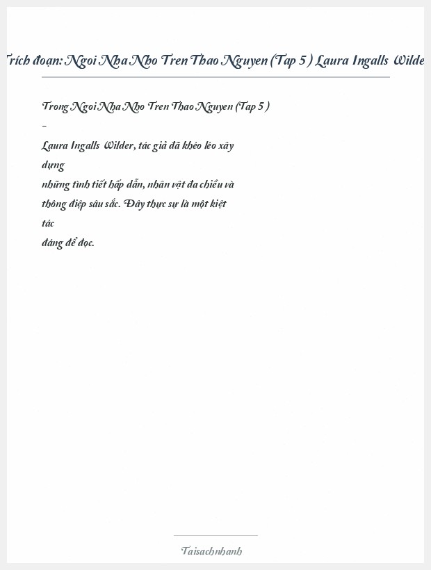 Trích đoạn Ngoi Nha Nho Tren Thao Nguyen (Tap 5 ) Laura Ingalls Wilder
