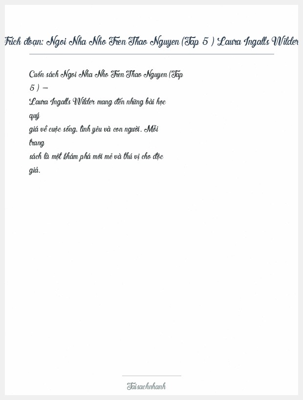 Trích đoạn Ngoi Nha Nho Tren Thao Nguyen (Tap 5 ) Laura Ingalls Wilder