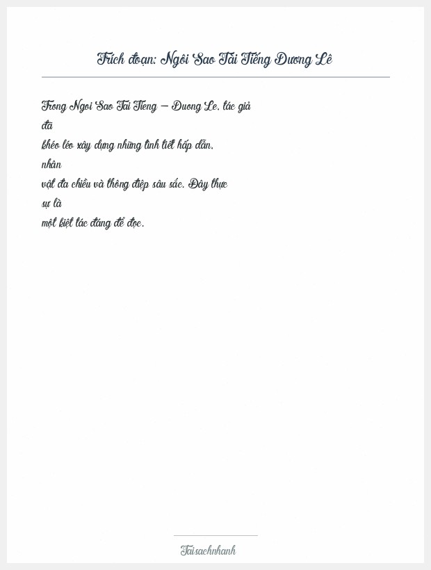 Trích đoạn Ngôi Sao Tài Tiếng Dương Lê