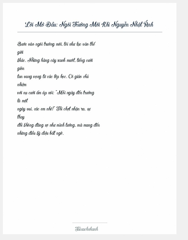 Trích đoạn Ngôi Trường Mới Khi Nguyễn Nhật Ánh
