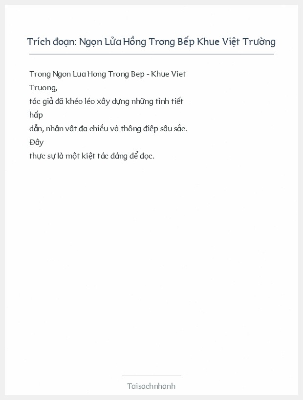 Trích đoạn Ngọn Lửa Hồng Trong Bếp Khue Việt Trường