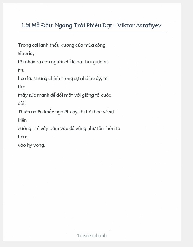 Trích đoạn Ngóng Trời Phiêu Dạt - Viktor Astafiyev