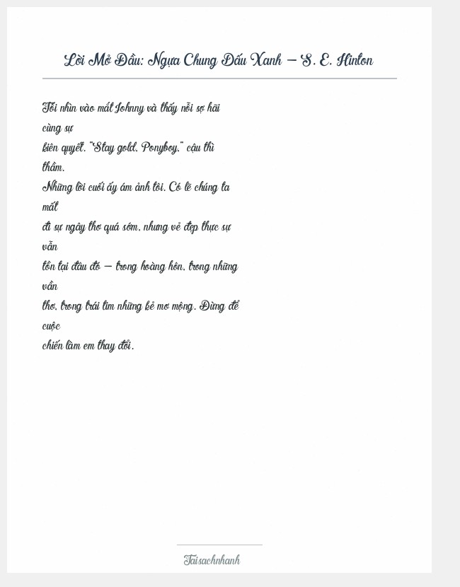 Trích đoạn Ngựa Chung Dấu Xanh - S. E. Hinton