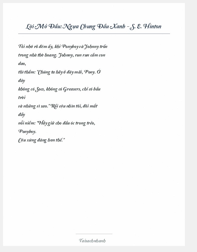 Trích đoạn Ngựa Chung Đầu Xanh - S. E. Hinton