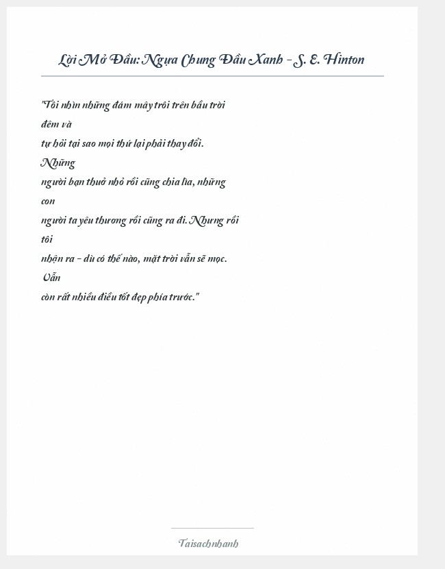 Trích đoạn Ngựa Chung Đầu Xanh - S. E. Hinton