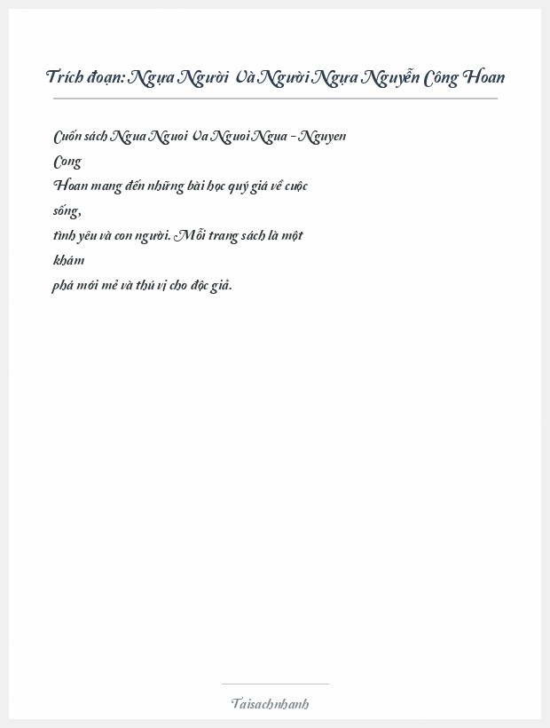 Trích đoạn Ngựa Người Và Người Ngựa Nguyễn Công Hoan