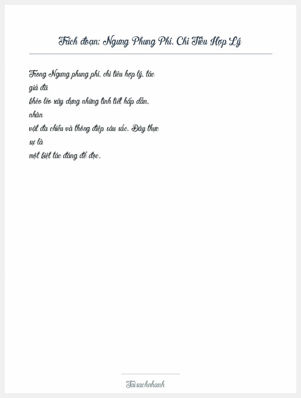 Trích đoạn Ngưng Phung Phí, Chi Tiêu Hợp Lý