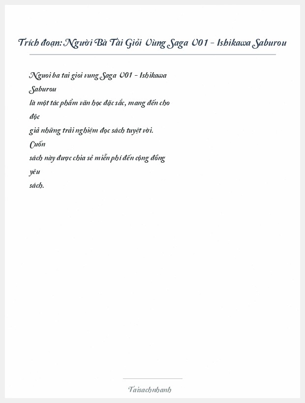Trích đoạn Người Bà Tài Giỏi Vùng Saga V01 - Ishikawa Saburou