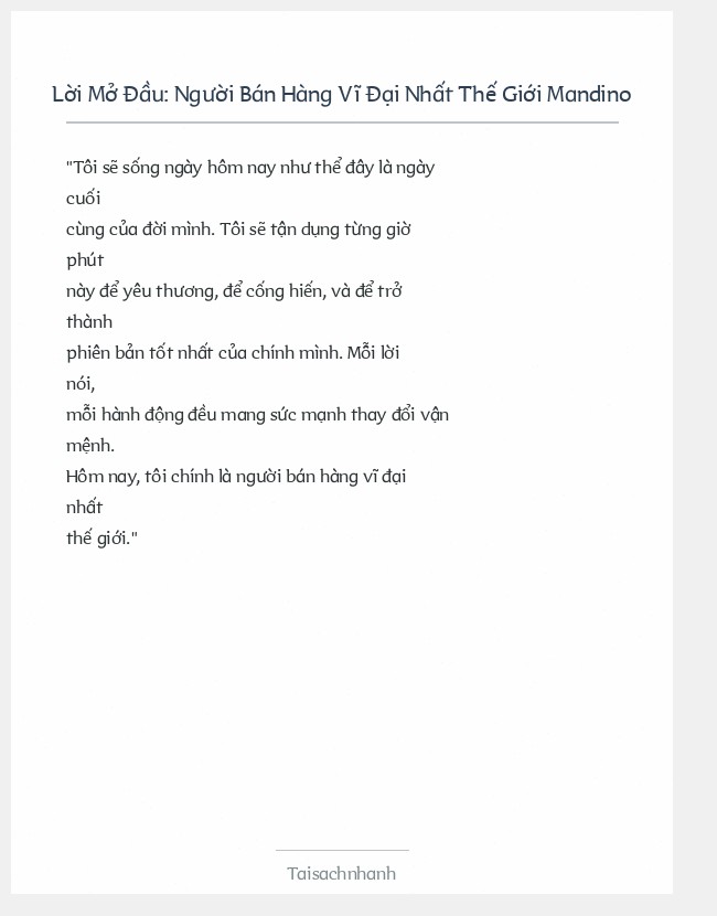 Trích đoạn Người Bán Hàng Vĩ Đại Nhất Thế Giới Mandino