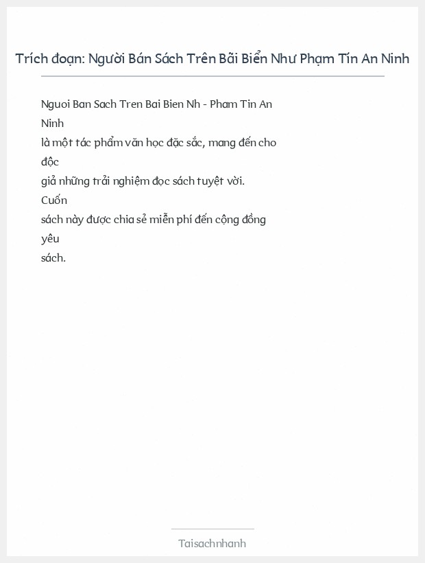 Trích đoạn Người Bán Sách Trên Bãi Biển Như Phạm Tín An Ninh