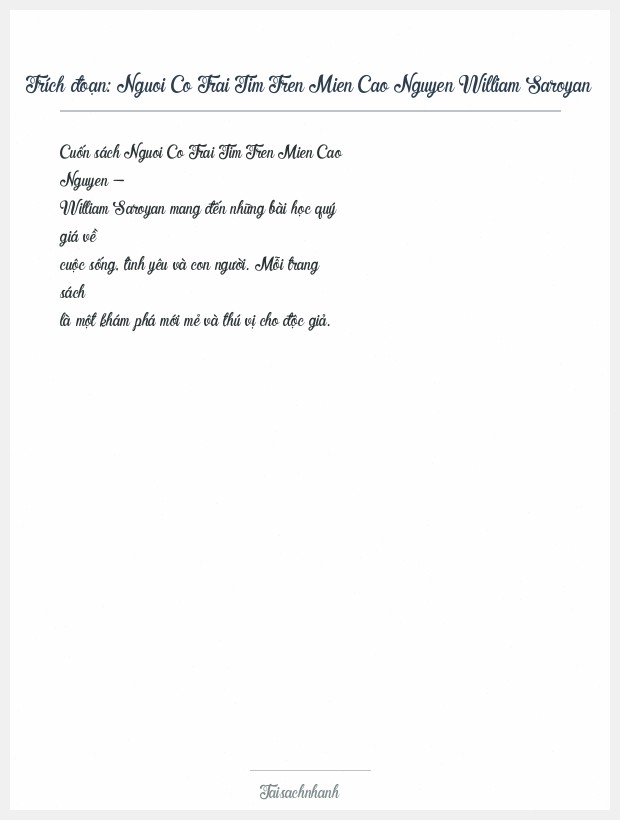 Trích đoạn Nguoi Co Trai Tim Tren Mien Cao Nguyen William Saroyan