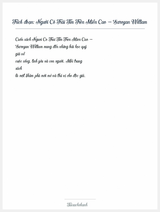 Trích đoạn Người Có Trái Tim Trên Miền Cao - Saroyan William